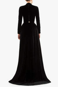 HerTrove-Velvet gown with cutout and train







