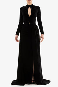 HerTrove-Velvet gown with cutout and train







