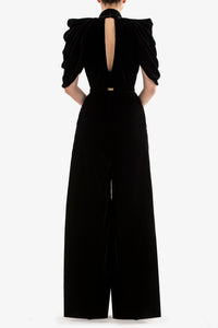 HerTrove-Gathered bodice velvet jumpsuit





