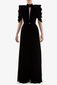 HerTrove-Gathered bodice velvet jumpsuit





