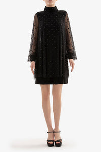 HerTrove-Beaded short dress with pleated skirt