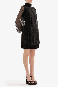 HerTrove-Beaded short dress with pleated skirt