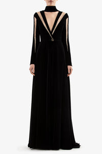 HerTrove-Long sleeves velvet dress with crystals





