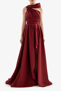 HerTrove-One shoulder taffeta dress with pleated bodice