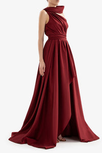 HerTrove-One shoulder taffeta dress with pleated bodice