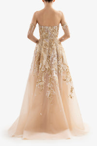 HerTrove-High slit strapless dress with fur jacket
