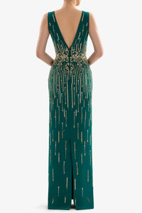 HerTrove-Crepe dress with gold beadwork 






