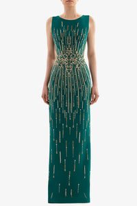 HerTrove-Crepe dress with gold beadwork 






