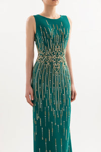 HerTrove-Crepe dress with gold beadwork 







