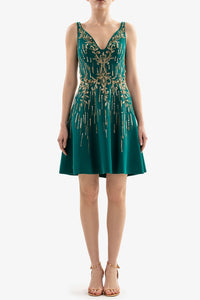 HerTrove-V neckline short dress with gold embellishments






