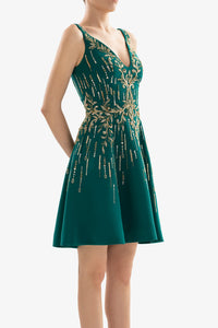 HerTrove-V neckline short dress with gold embellishments






