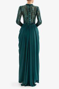 HerTrove-Deep V neckline georgette dress with sequins