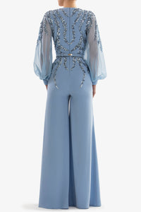 HerTrove-Beaded crepe jumpsuit with muslin sleeves






