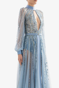HerTrove-Long sleeves embroidered tulle dress