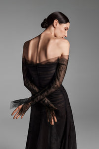 HerTrove-Off-shoulder lace and chiffon gown