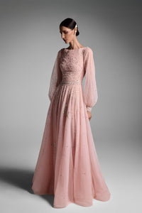 HerTrove-Tulle dress with puffy sleeves and open back