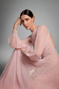 HerTrove-Tulle dress with puffy sleeves and open back
