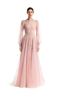 HerTrove-Tulle dress with puffy sleeves and open back