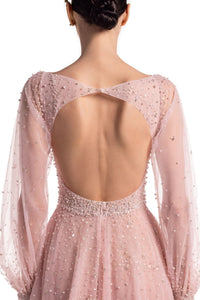 HerTrove-Tulle dress with puffy sleeves and open back