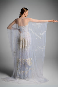 HerTrove-Tulle gown with celestial embroidery and cape