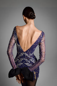 HerTrove-Tulle short dress with silver embroidery