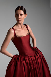 HerTrove-Mikado gown with lace bust detailing