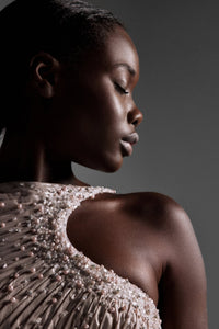 HerTrove-Chiffon one-shoulder gown with moon embellishment