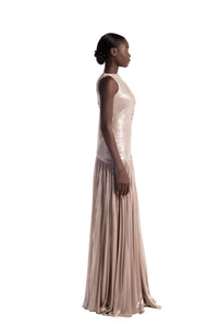 HerTrove-Chiffon one-shoulder gown with moon embellishment