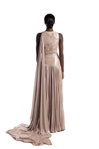 HerTrove-Chiffon one-shoulder gown with moon embellishment