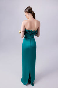 HerTrove-Crepe gown with chiffon flower bust and cape
