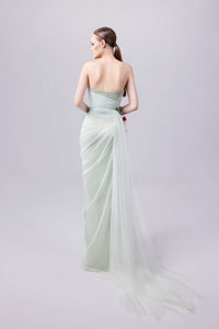 HerTrove-Asymmetrical crepe gown with tulle draping