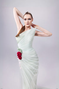 HerTrove-Asymmetrical crepe gown with tulle draping
