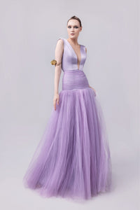 HerTrove-Crepe gown with organza cape and 3D chiffon flowers
