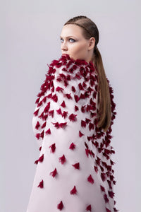 HerTrove-Crepe gown with organza cape and 3D chiffon flowers
