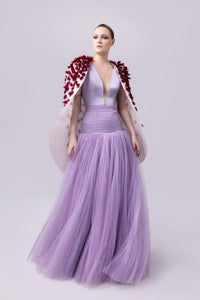 HerTrove-Crepe gown with organza cape and 3D chiffon flowers
