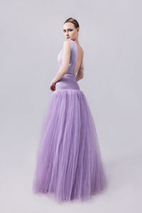HerTrove-Crepe gown with organza cape and 3D chiffon flowers