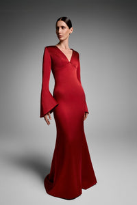 HerTrove-Burgundy mikado dress with celestial appliqué