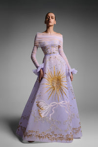 HerTrove-Tulle dress with surreal embroidery