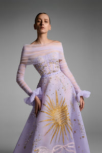 HerTrove-Tulle dress with surreal embroidery