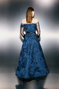 HerTrove-Navy lace A-line with chiffon overlay
