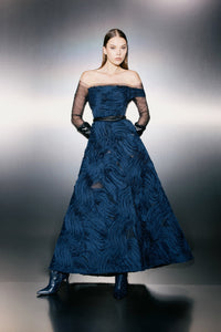 HerTrove-Navy lace A-line with chiffon overlay