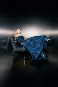 HerTrove-Navy lace A-line with chiffon overlay
