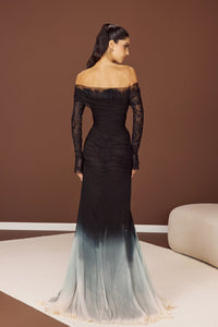 HerTrove-Off-shoulder lace gown with high slit