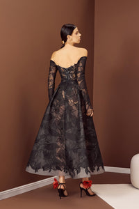 HerTrove-Ankle-length floral lace A-line with sleeves