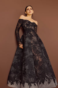 HerTrove-Ankle-length floral lace A-line with sleeves