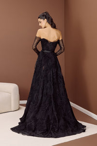 HerTrove-Chantilly lace A-line with chiffon overlay