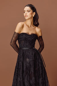 HerTrove-Chantilly lace A-line with chiffon overlay