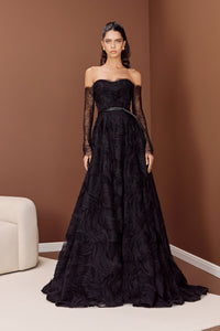 HerTrove-Chantilly lace A-line with chiffon overlay