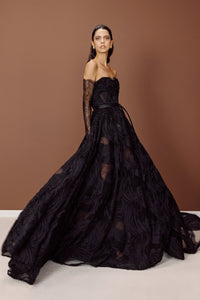 HerTrove-Chantilly lace A-line with chiffon overlay