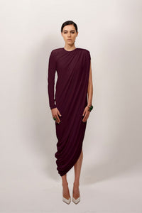 Burgundy Asymmetrical One Sleeve Dress Burgundy / FR 40 Burgundy Asymmetrical One Sleeve Dress Burgundy / FR 40